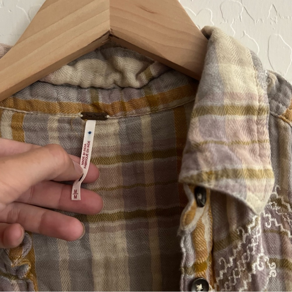 FREE PEOPLE Magical Plaid Yellow Embroidered Shirt - Picture 7 of 10